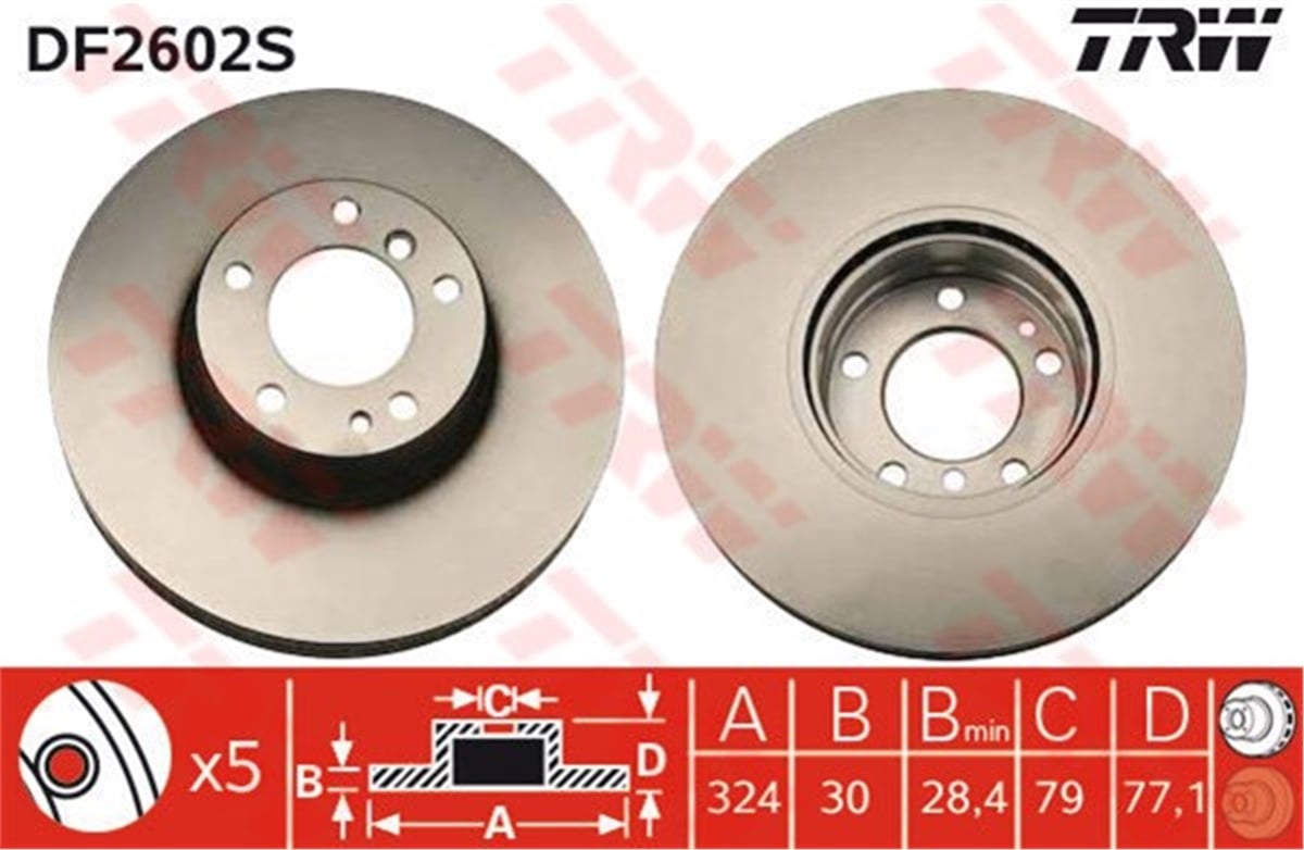 YEDEK PARÇAFREN DİSKİ ÖN 5 1996-2004-7 1987-2001-8 1990-1999 TRW DF2602STRWTRW DF2602S