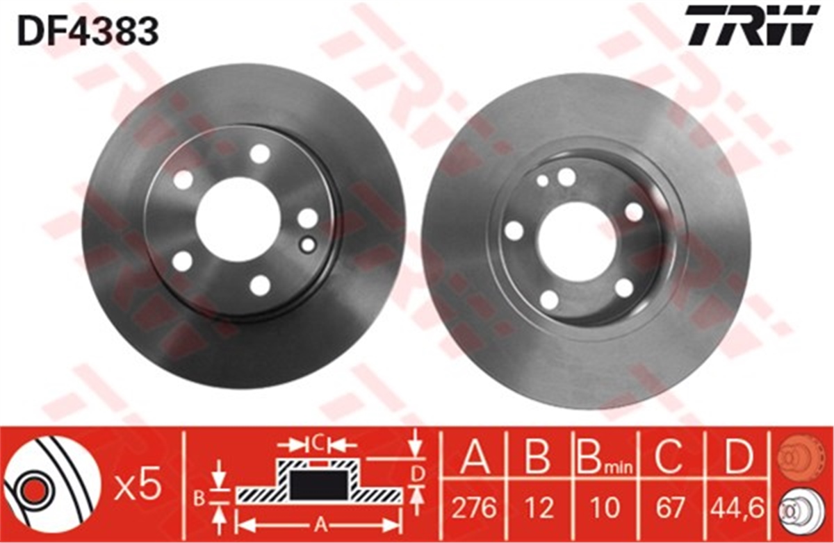 YEDEK PARÇAFREN DİSKİ ÖN A-CLASS 2004-2012 TRW DF4383TRWTRW DF4383