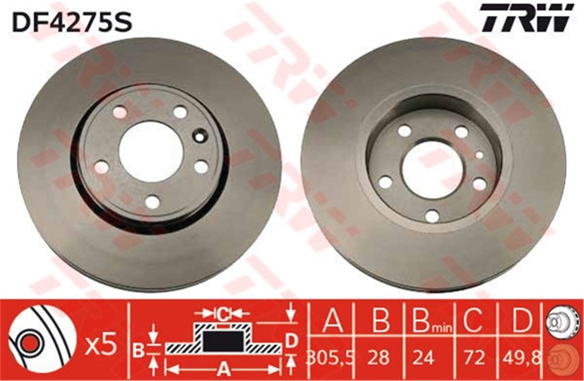 YEDEK PARÇAFREN DİSKİ ÖN ADET 4414632 OPEL VIVARO 01- 01- TRW TRW DF4275STRWTRW DF4275S