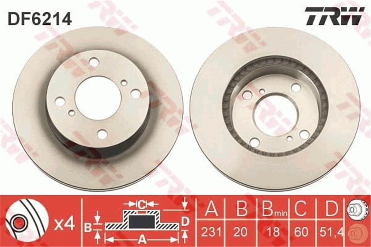YEDEK PARÇAFREN DİSKİ ÖN PIXO 2009 ALTO V 2009 TRW DF6214TRWTRW DF6214