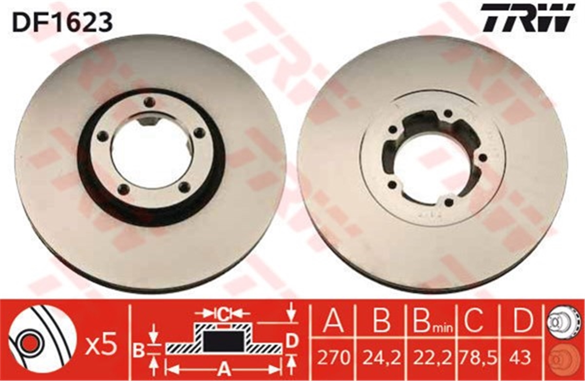 YEDEK PARÇAFREN DİSKİ ÖN TRANSIT 1988-2000-TRANSIT TOURNEO 1994-2000 TRW DF1623TRWTRW DF1623