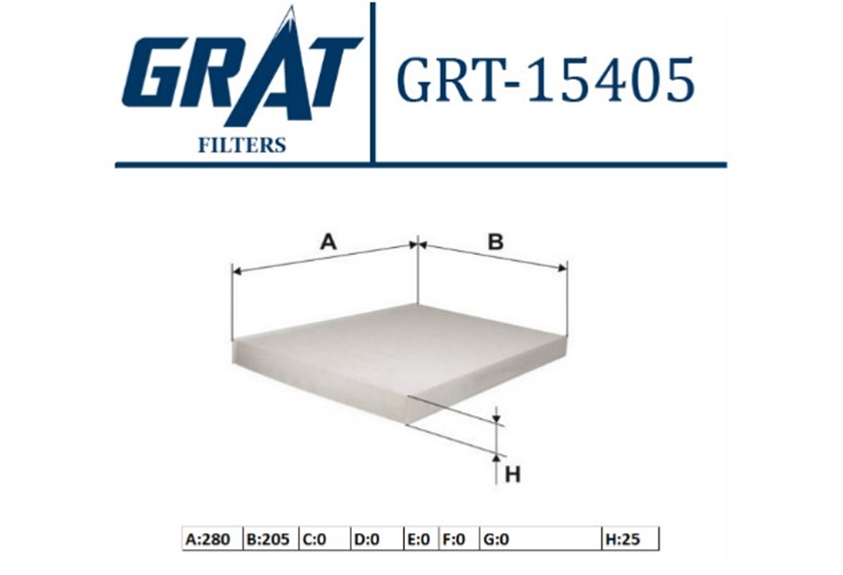 YEDEK PARÇAKABIN FILTRESI-KARBONSUZ VW CADDY 96-03  GOLF 95-98  PASSAT 01-05  POLO 95-02  POLO CLS 96-02 1H0819644 -GRT-15405GRATGRT-15405