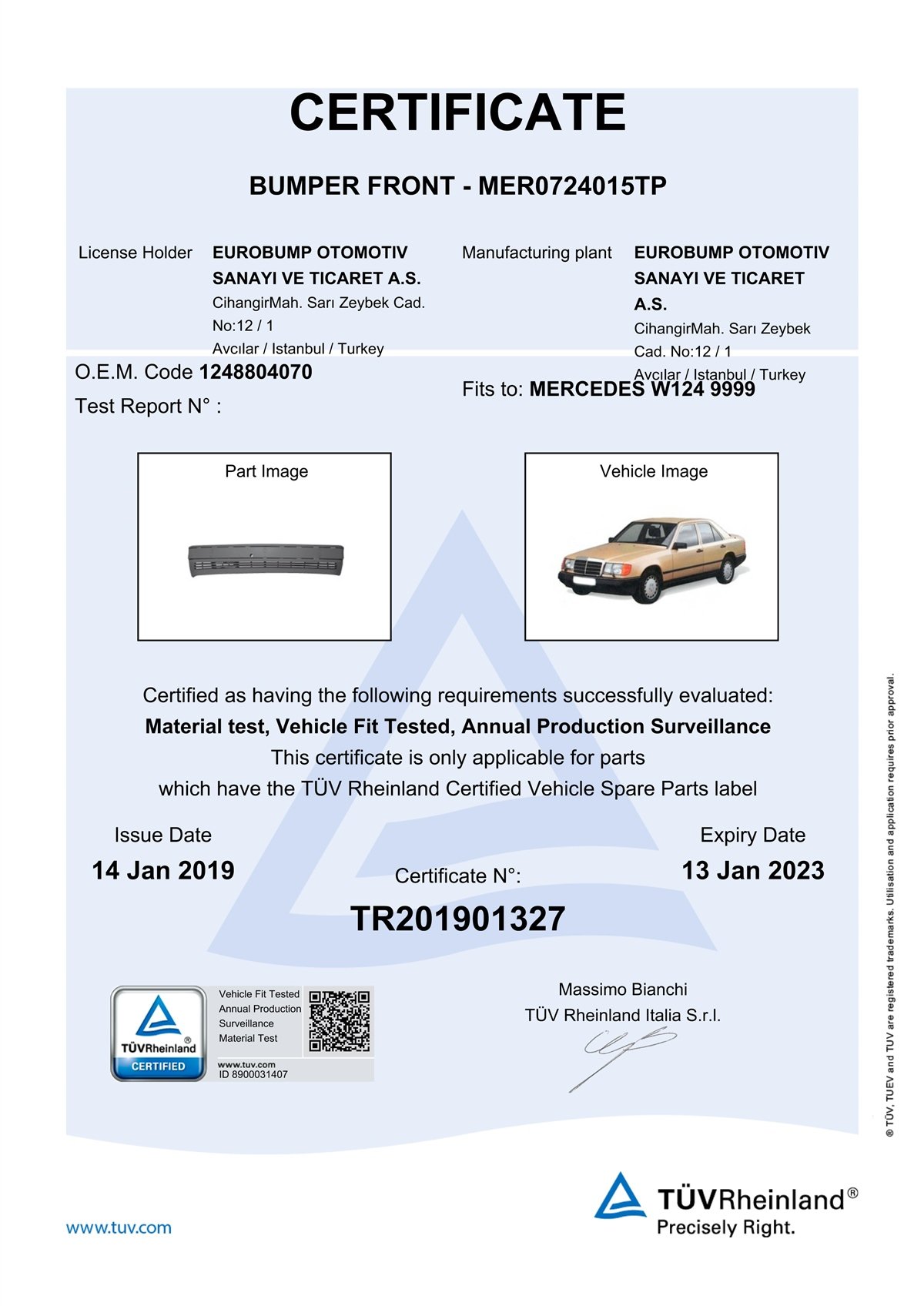 YEDEK PARÇAMERCEDES W124 ÖN TAMPON ÜST ÇITA KUŞAK DELİKLİ ASTARLI 93-95 / TÜV ORJİNAL REF. NO: A1248804070 UYUMLU MER0724015TPDEGAMER0724015TP