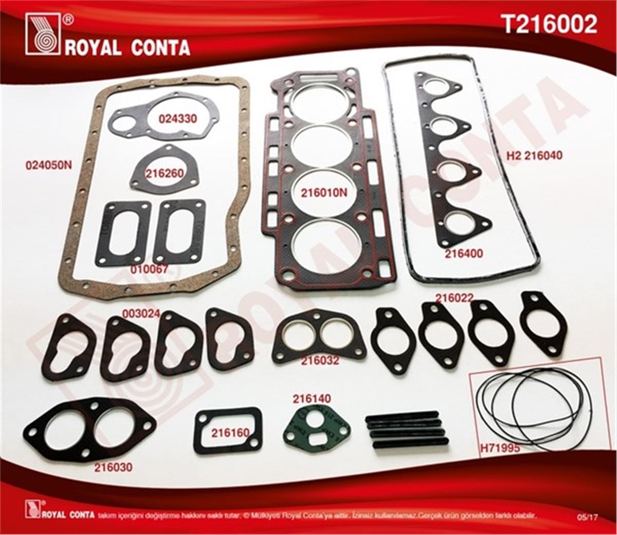 YEDEK PARÇAMOTOR TAKIM CONTA R21 CONCORDE-MNGR 2.00 J7R ROYAL T216002ROYALROYAL T216002
