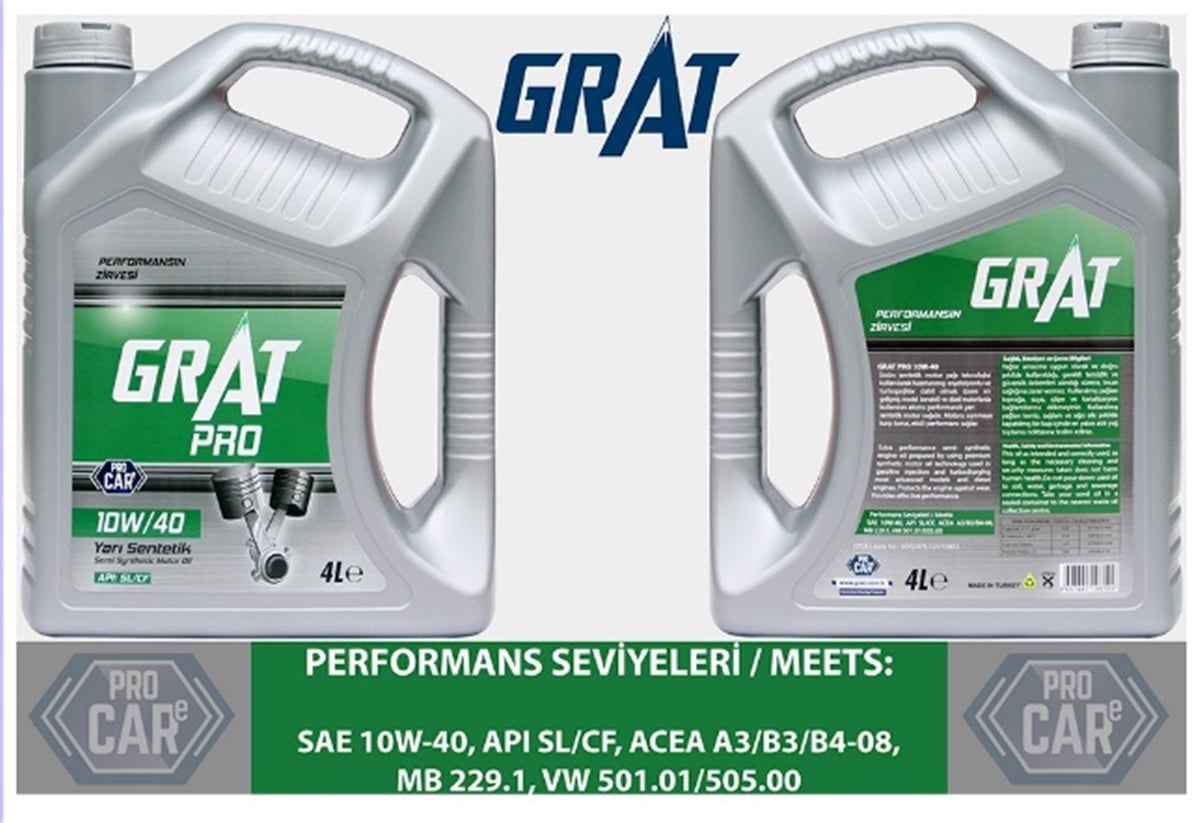 YEDEK PARÇAMOTOR YAĞI 4 LİTRE 10W40 YARI SENTETİK API SL / CF  -GRT-610404GRATGRT-610404