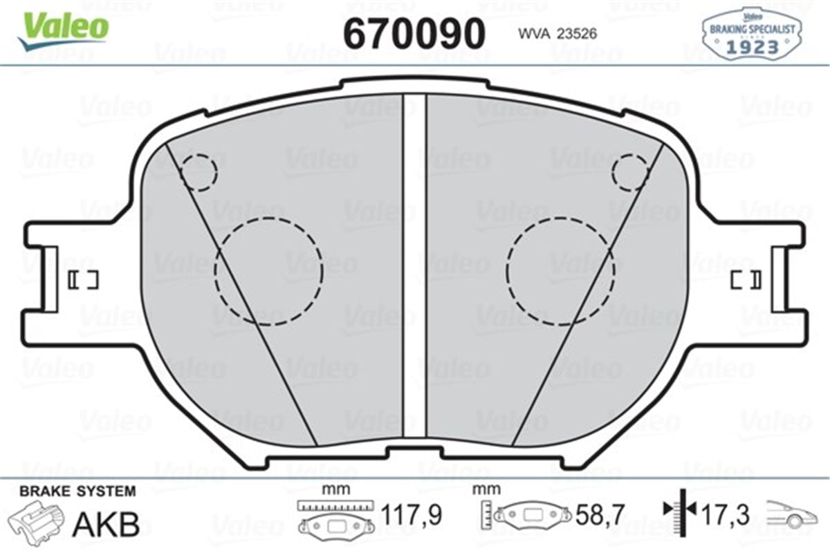 YEDEK PARÇAÖN BALATA CELICA 99-02 VALEO 670090VALEOVALEO 670090