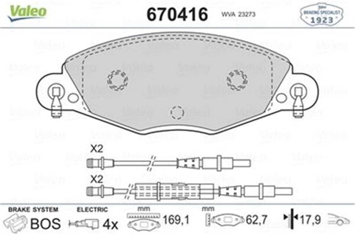 YEDEK PARÇAÖN BALATA FİŞLİ B.Y TİP C5 2.0 HDİ 04 2.2 HDİ 3.0 V6 01 VALEO 670416VALEOVALEO 670416