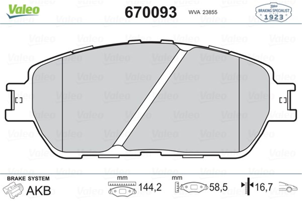YEDEK PARÇAÖN BALATA LEXUS ES 01-06 VALEO 670093VALEOVALEO 670093