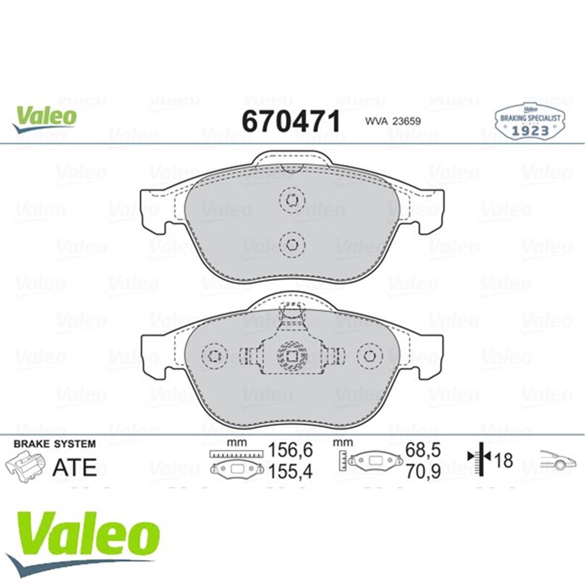 YEDEK PARÇAÖN BALATA LGN II 1.6-18 16V -1.9 CDI 01 ESPACE 11.02 VELSATIŞ 05 VALEO 670471VALEOVALEO 670471