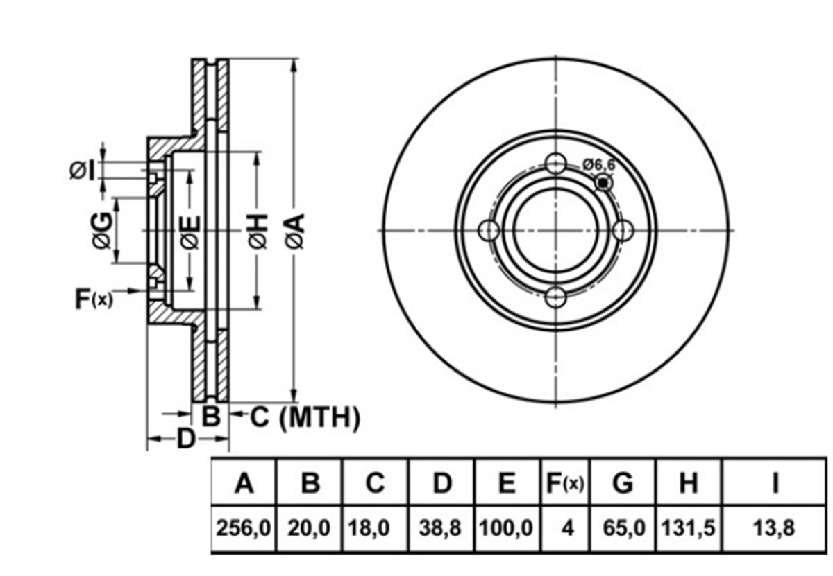 YEDEK PARÇAON FREN DISKI-256×20 4×100 VW CADDY 96-03  GOLF 89-98  POLO 95-02  POLO CLS 97-02 6N0615301D -MGA-50215MGAMGA-50215