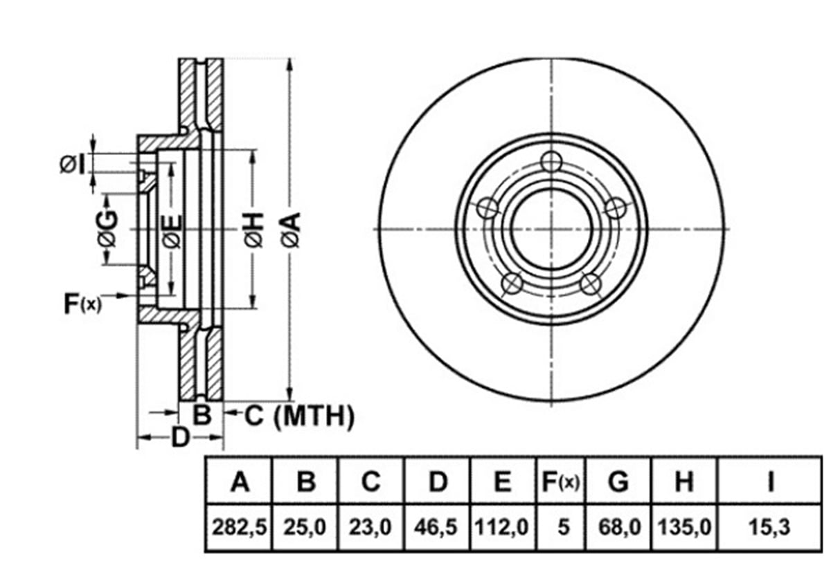 YEDEK PARÇAON FREN DISKI-282,5×25 5×112 VW PASSAT 97-00 8E0615301A -MGA-50224MGAMGA-50224