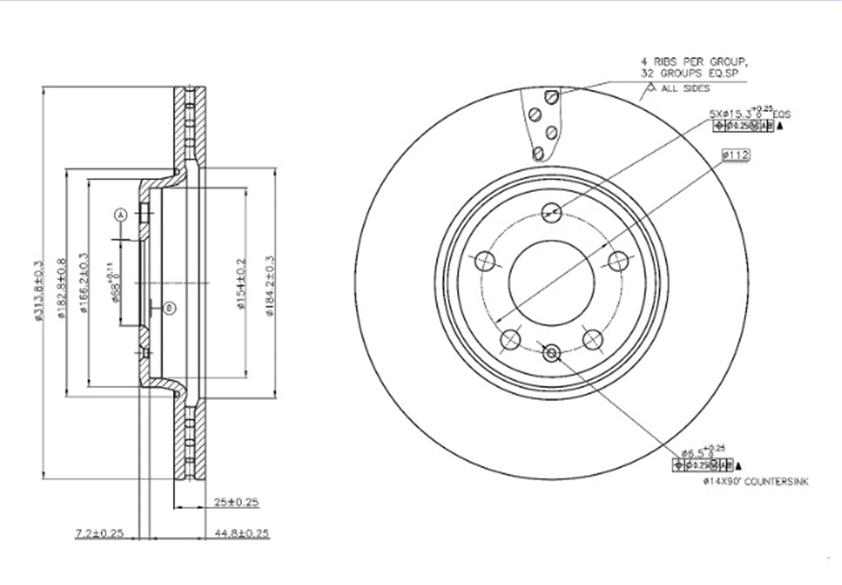 YEDEK PARÇAON FREN DISKI-314×25 5×112 AUDI A4 08-  A5 08- 8K0615301 -MGA-50434MGAMGA-50434