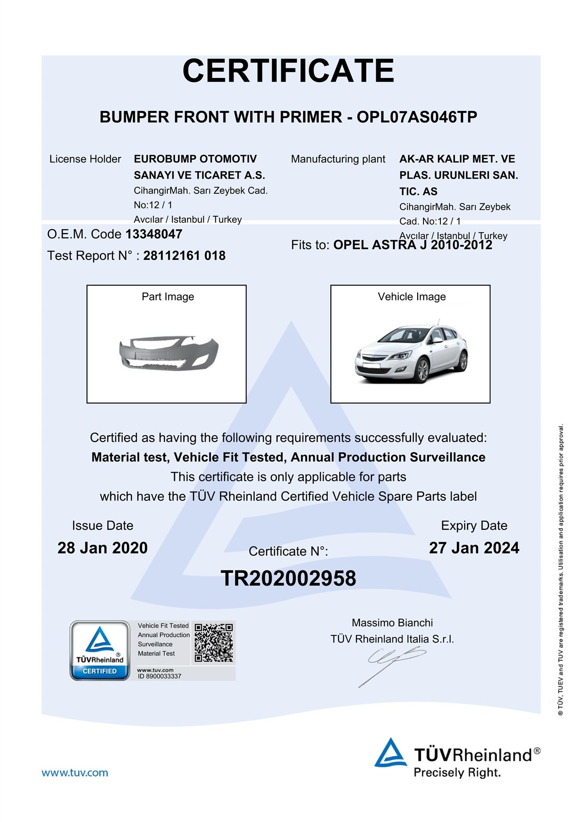 YEDEK PARÇAOPEL ASTRA J ÖN TAMPON (SENSÖR DELİKLİ KES.HAZIR)ASTARLI 10-12 / TÜV ORJİNAL REF. NO: 13348047 UYUMLU OPL07AS046TPDEGAOPL07AS046TP