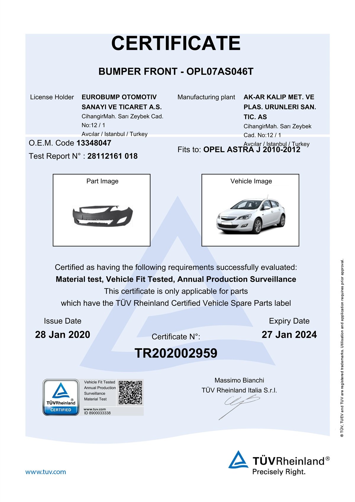 YEDEK PARÇAOPEL ASTRA J ÖN TAMPON (SENSÖR DELİKLİ KES.HAZIR)10-12 / TÜV ORJİNAL REF. NO: 13348047 UYUMLU OPL07AS046TDEGAOPL07AS046T
