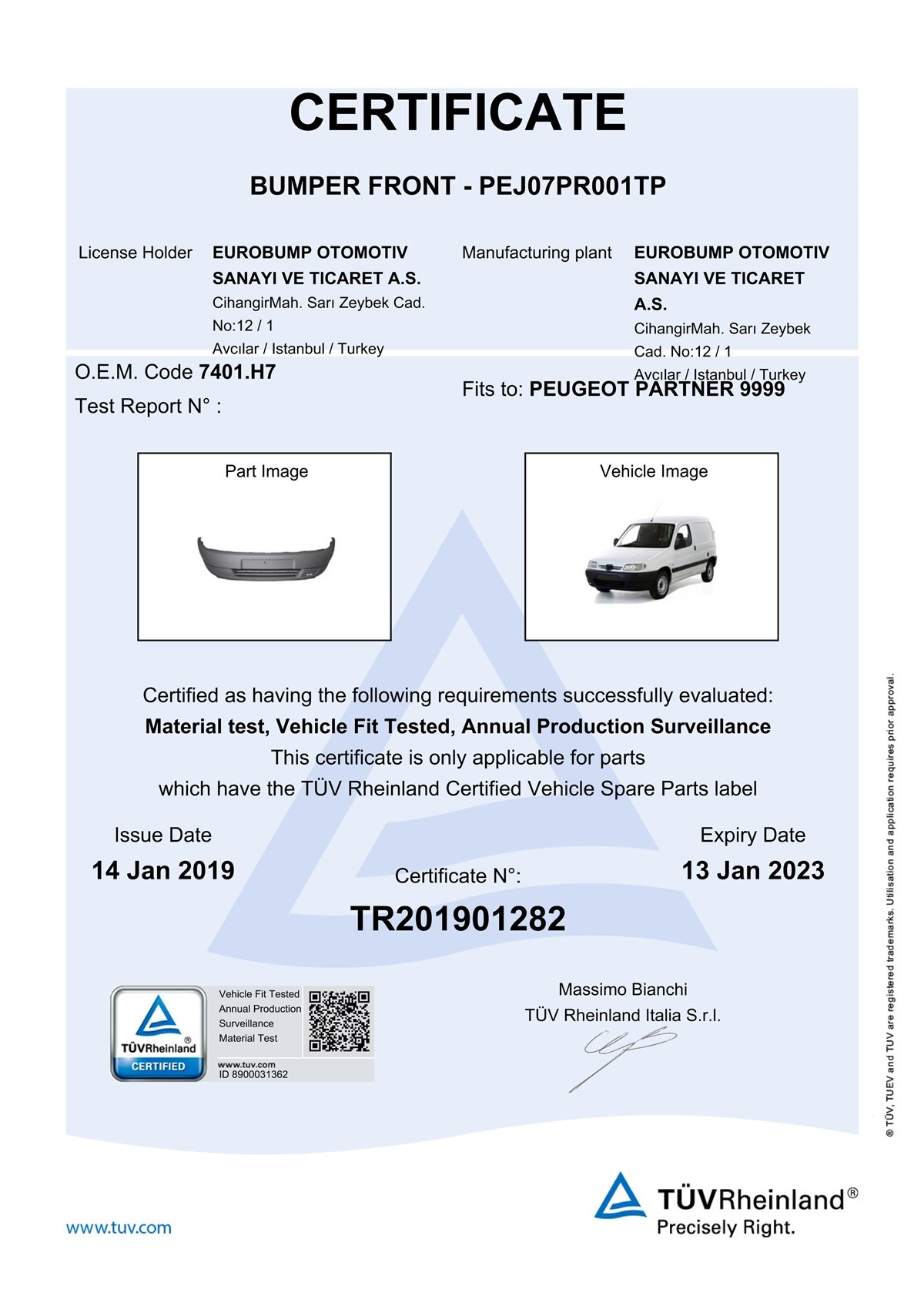YEDEK PARÇAPEUGEOT PARTNER ÖN TAMPON ASTARLI 96-02 / TÜV ORJİNAL REF. NO: 7401H7 UYUMLU PEJ07PR001TPDEGAPEJ07PR001TP
