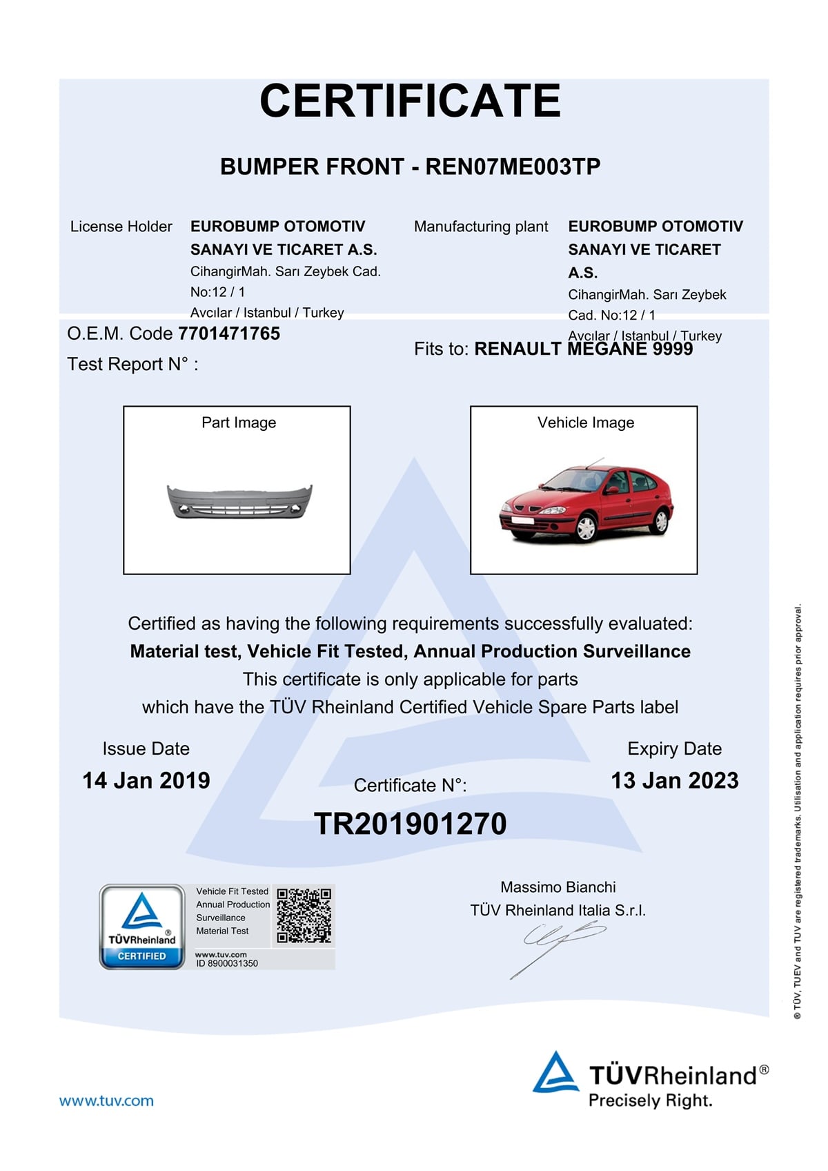 YEDEK PARÇARENAULT MEGANE ÖN TAMPON ASTARLI 99-02 / TÜV ORJİNAL REF. NO: 7701471765 UYUMLU REN07ME003TPDEGAREN07ME003TP