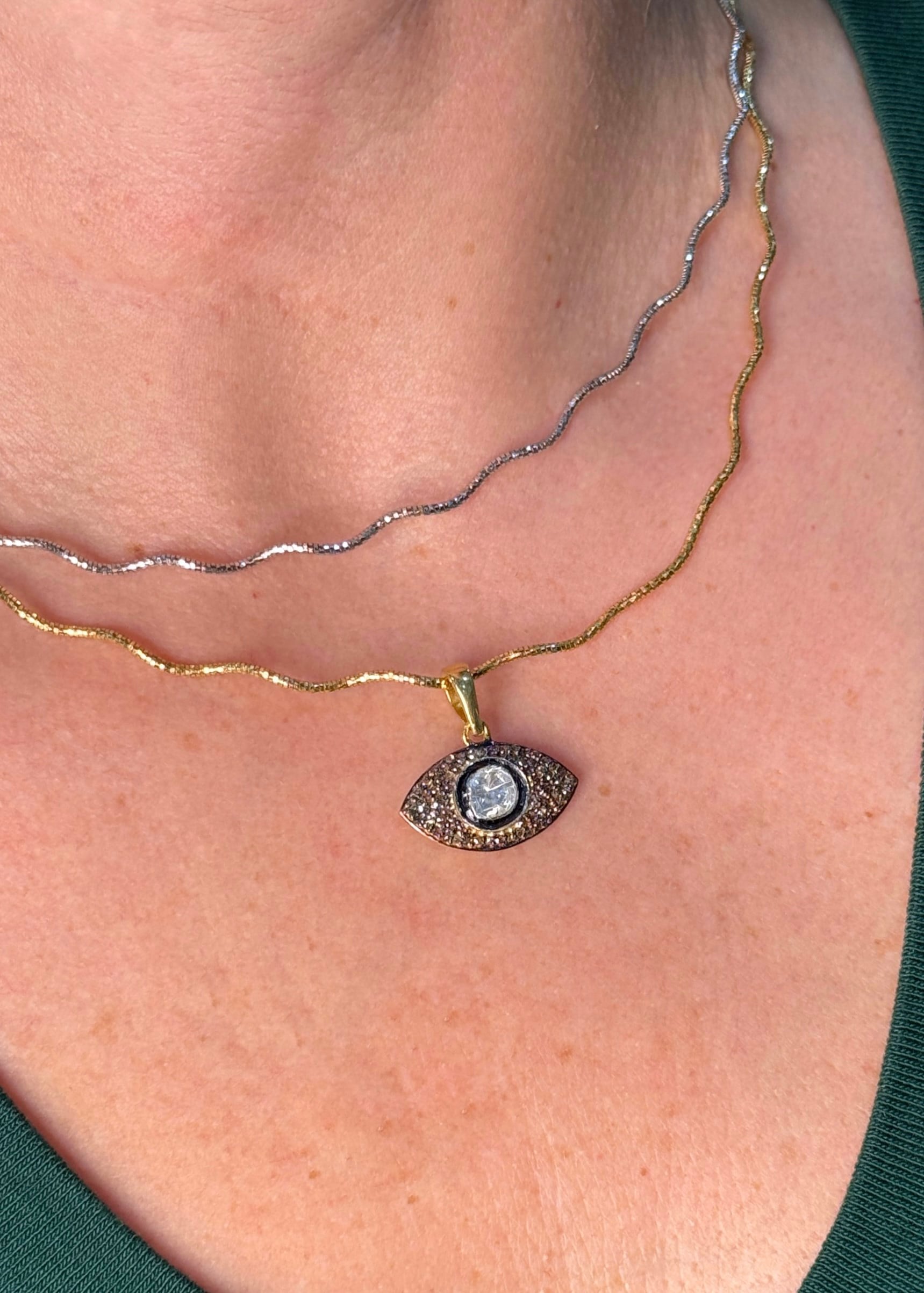 Evil Eye Elmas Kolye Ucu Orta 