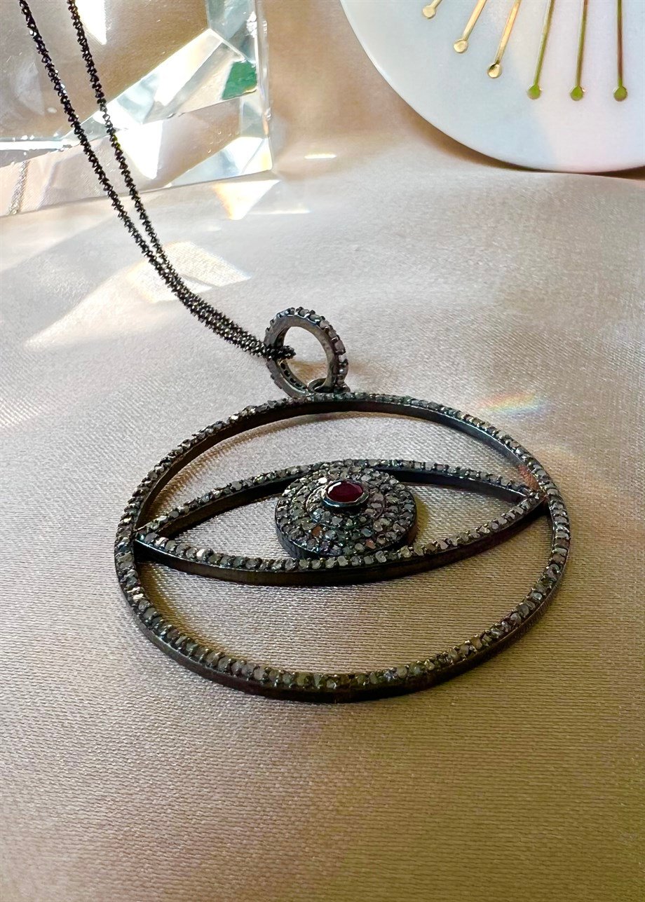 Garnet Taşlı Elmas Kolye 