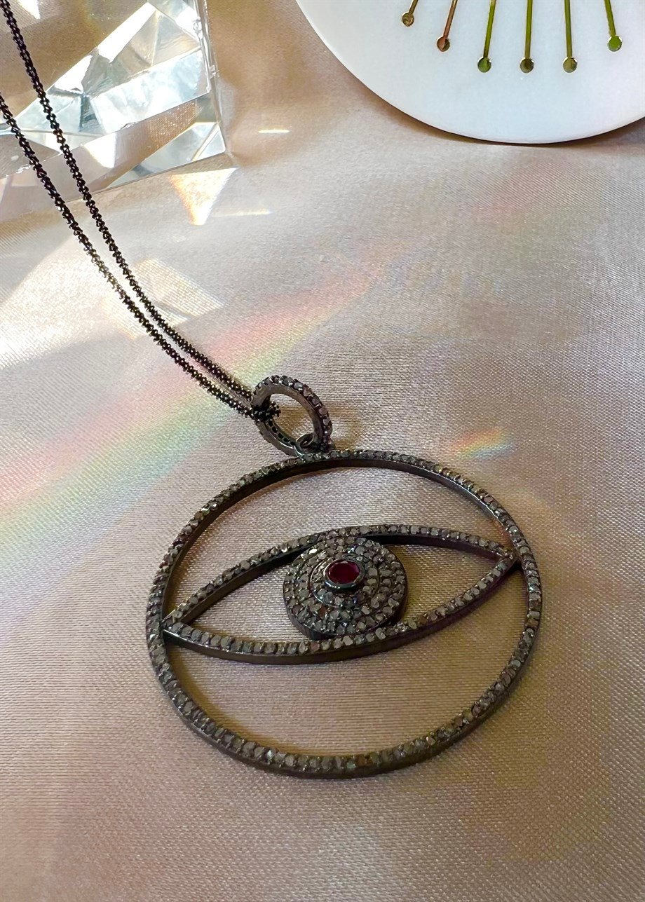Garnet Taşlı Elmas Kolye 