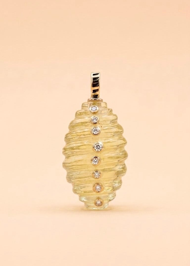 Ham Elmas Detaylı Smoky Quartz Petek Kolye Ucu