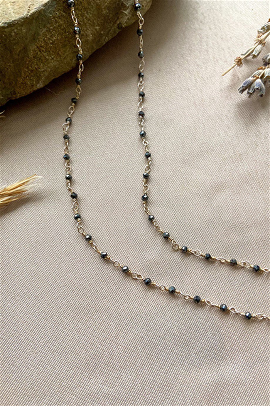Hematit Altın Kaplama Gümüş Rosary Kadın Kolye