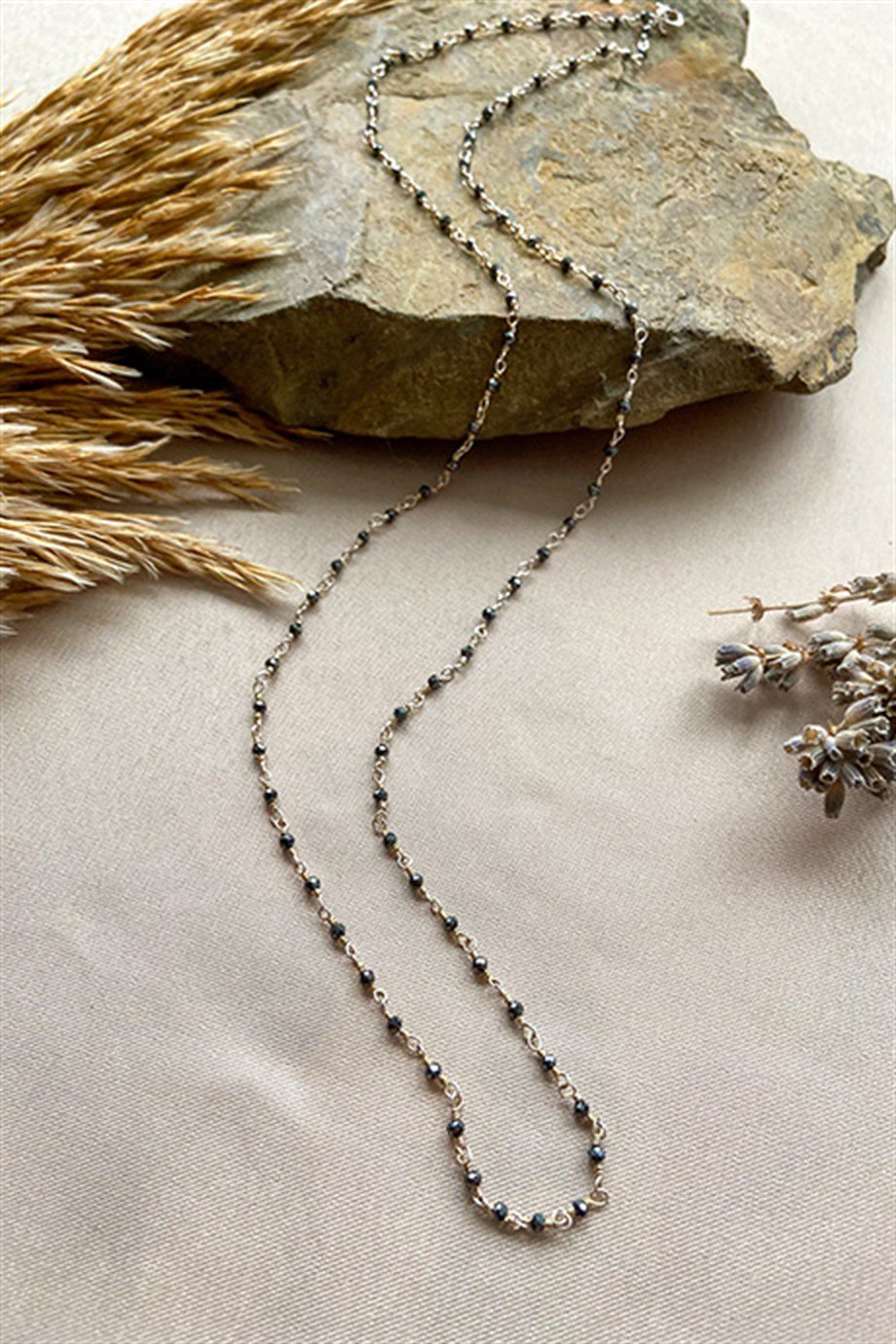 Hematit Altın Kaplama Gümüş Rosary Kadın Kolye