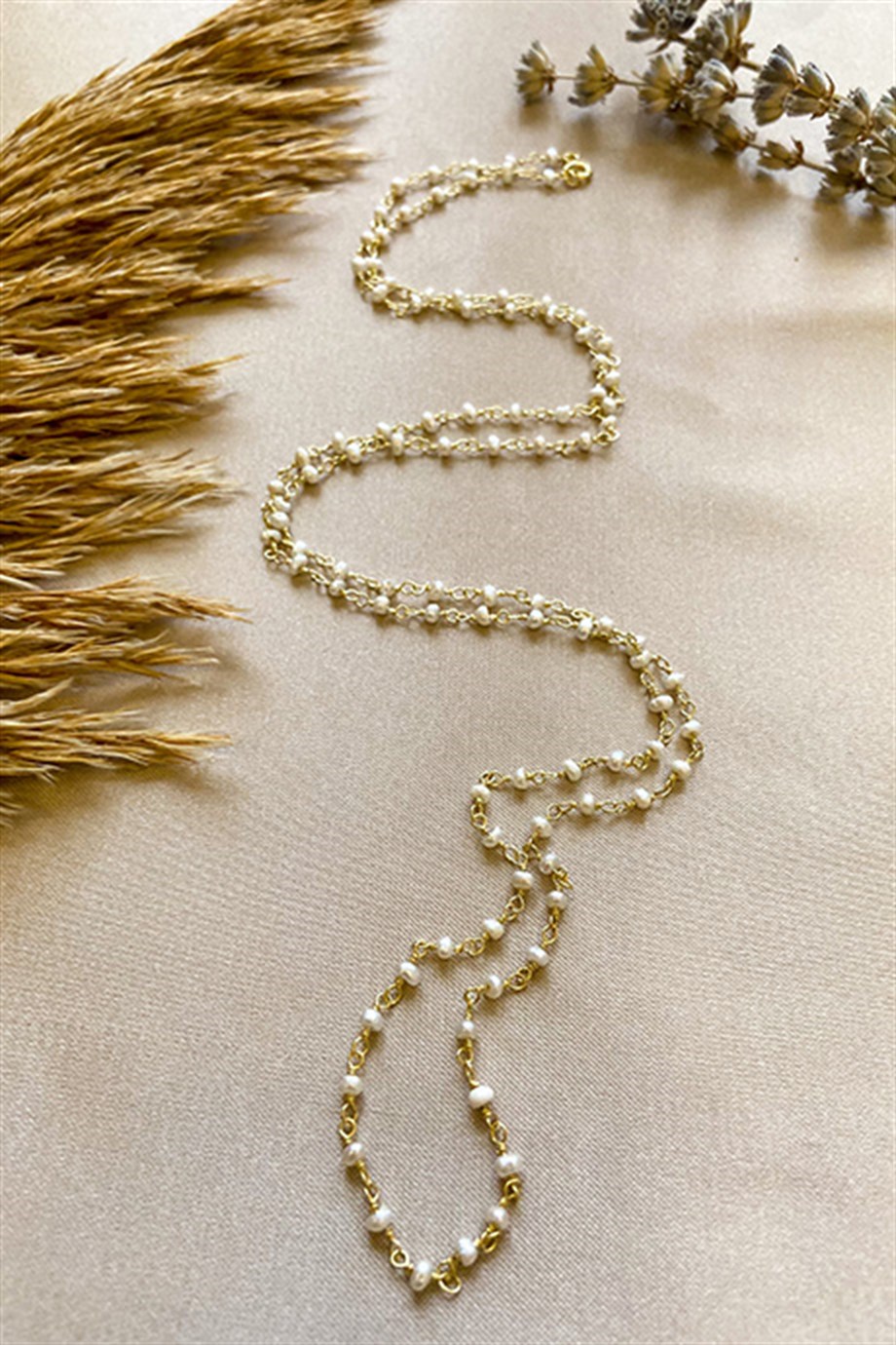 İnci Altın Kaplama Gümüş Rosary Kadın Kolye
