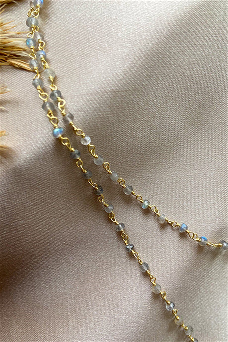 Labdorite Taşlı Altın Kaplama Gümüş Rosary Kadın Kolye