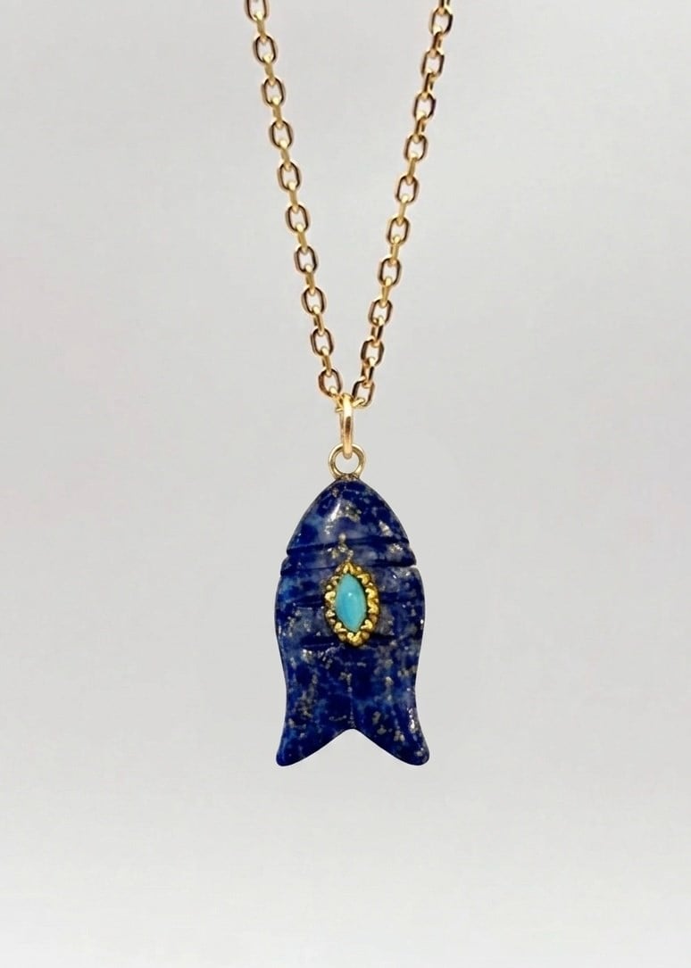Lapis Lazuli Balık Tasarım Kolye Ucu