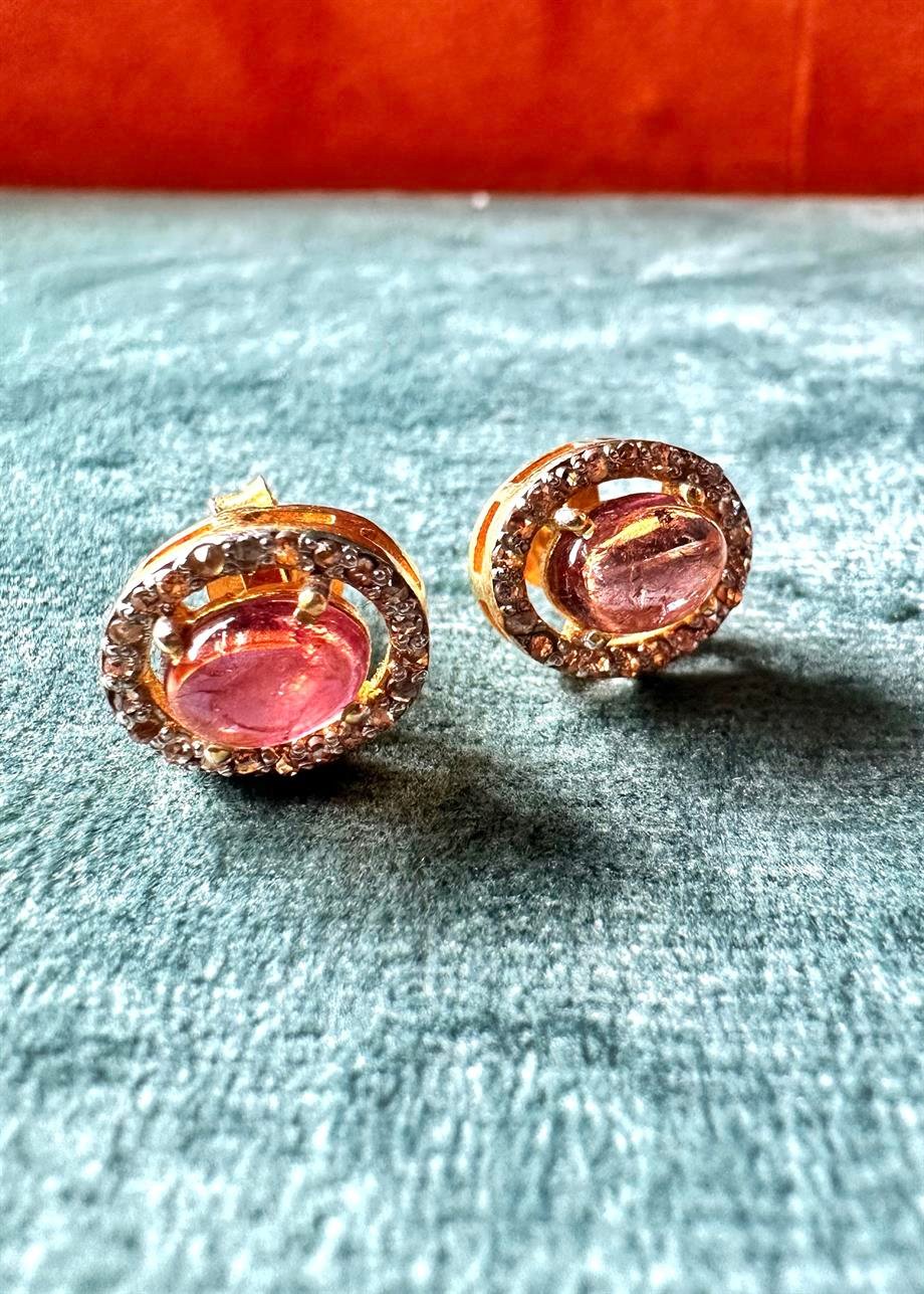 Pembe Turmalin Ham Elmas Küpe