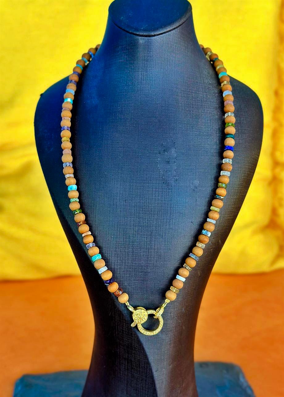 sandal ağacı ham elmas mix gemstone kolye