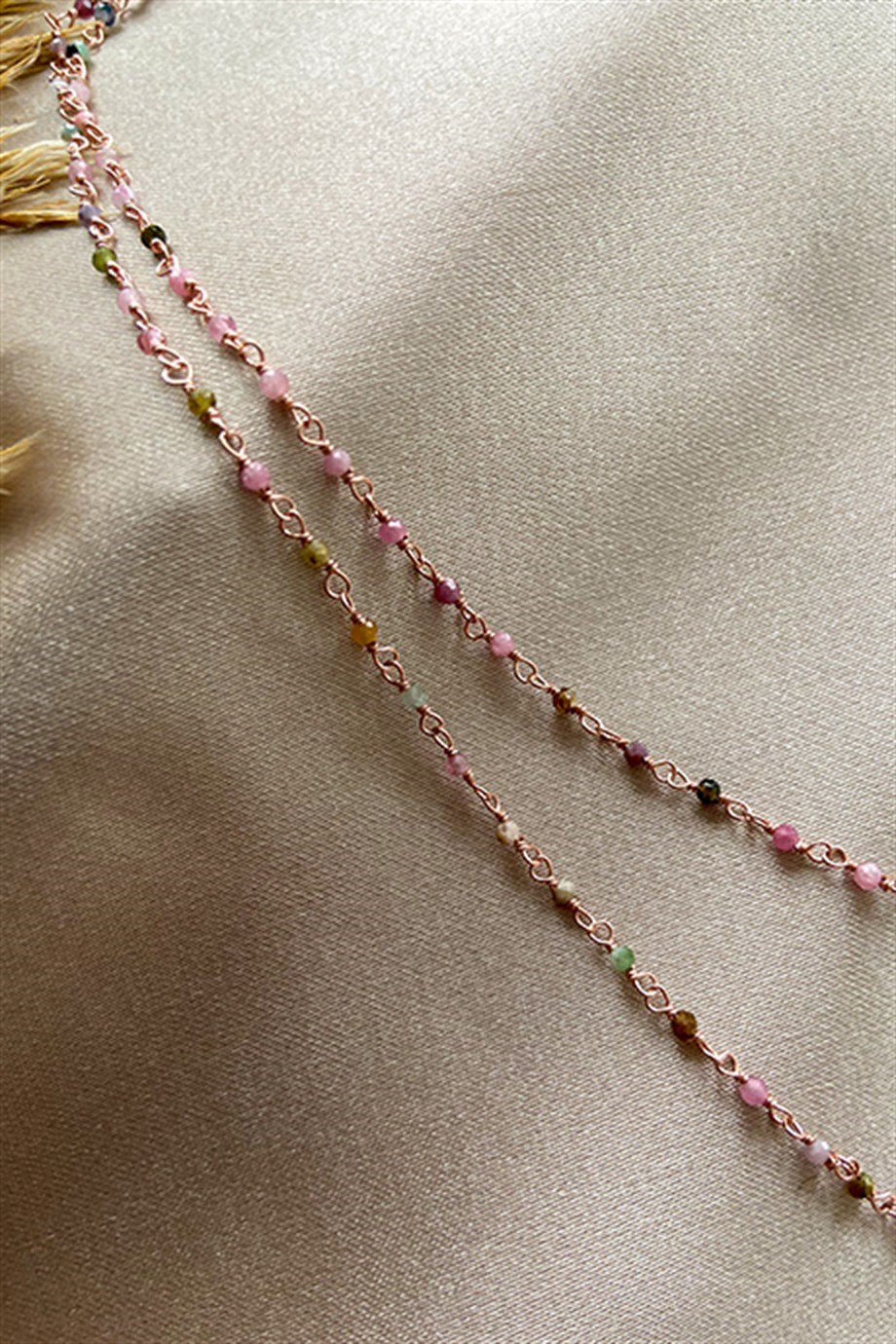 Turmalin Rose Kaplama Gümüş Rosary Kadın Kolye