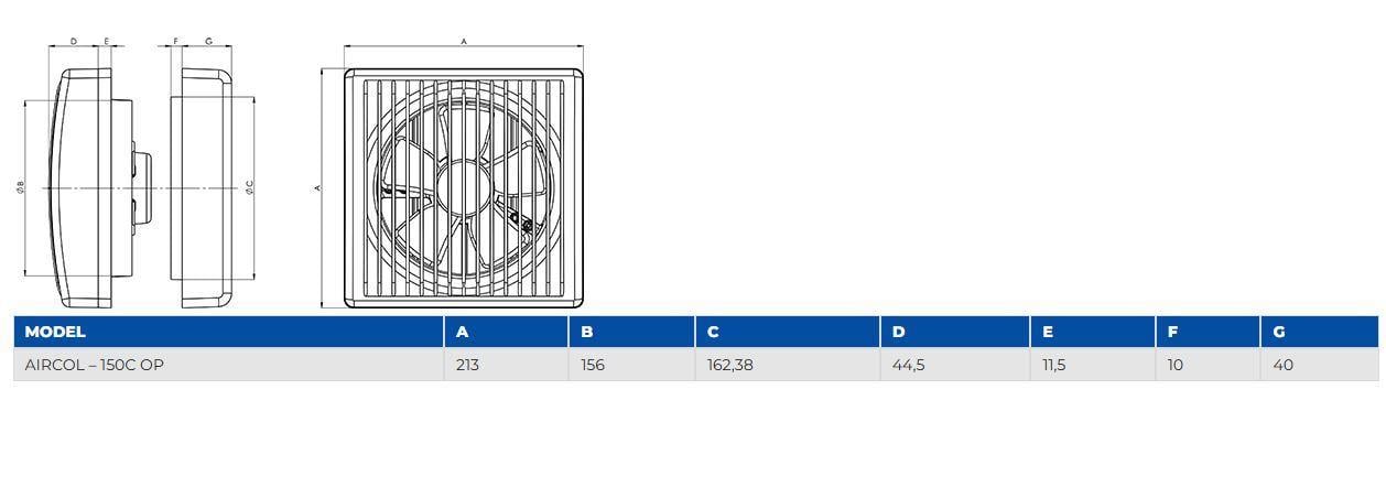 AİRCOL 150C OP Cam Ve Duvar Tipi Aspiratör 10 Adet Koli