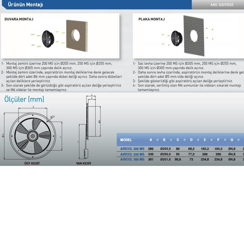 Aircol 200 MS Sac Gövdeli Aspiratör