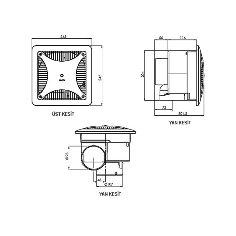 Aircol 250 Tavan Tipi Aspiratör