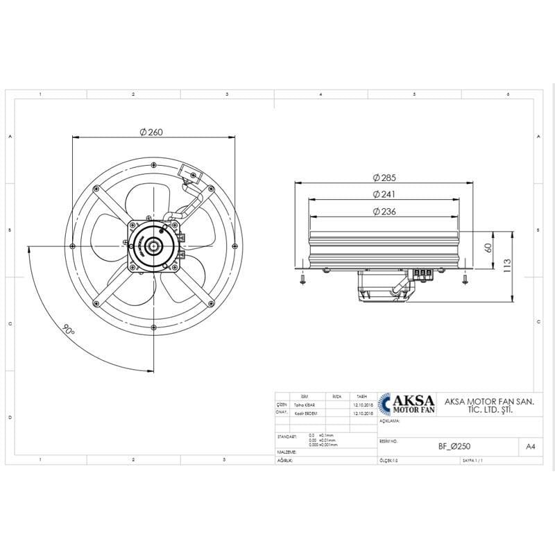 Aircol 250BF Sac Gövdeli Aksiyal Fan