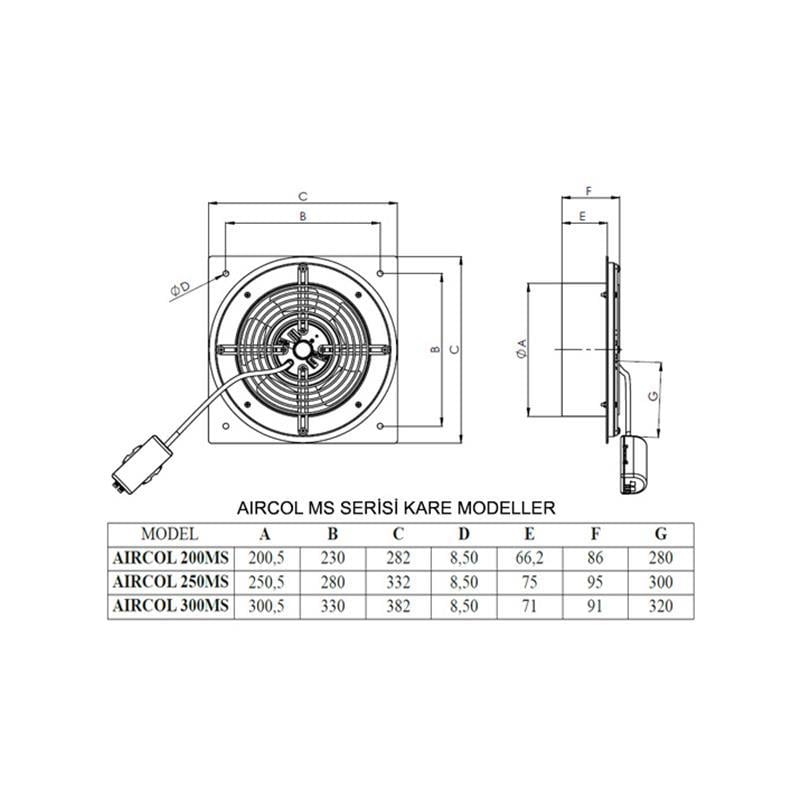Aircol 300 MS Kare Sac Gövdeli Aspiratör