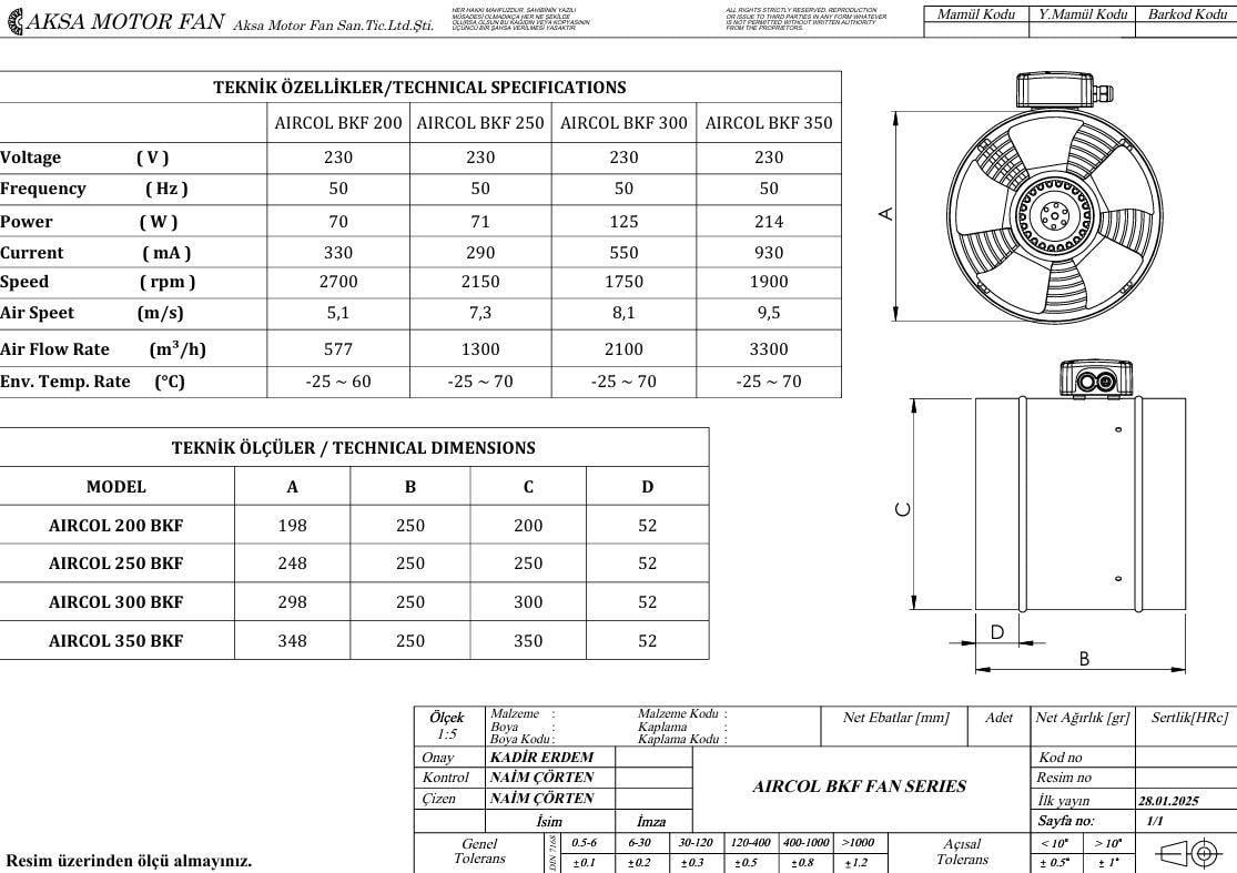 Aircol 350 BKF Boru Tipi Aksiyal Kanal Fan