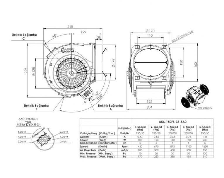 Aircol AKS150FS Fırın Üstü Davlumbaz Fanı