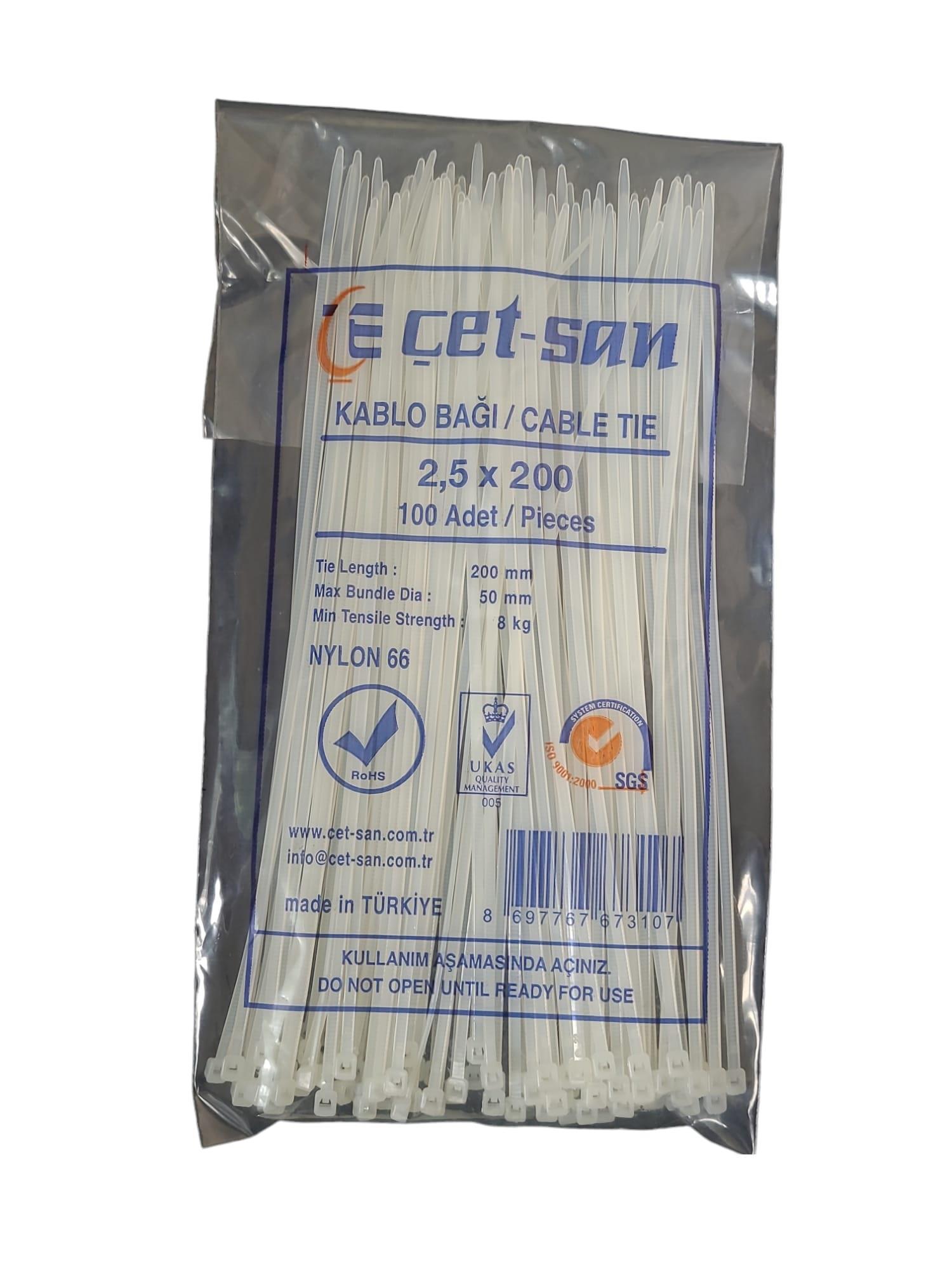 Çetsan 2,5x200 Kablo Bağı 100 adet Beyaz