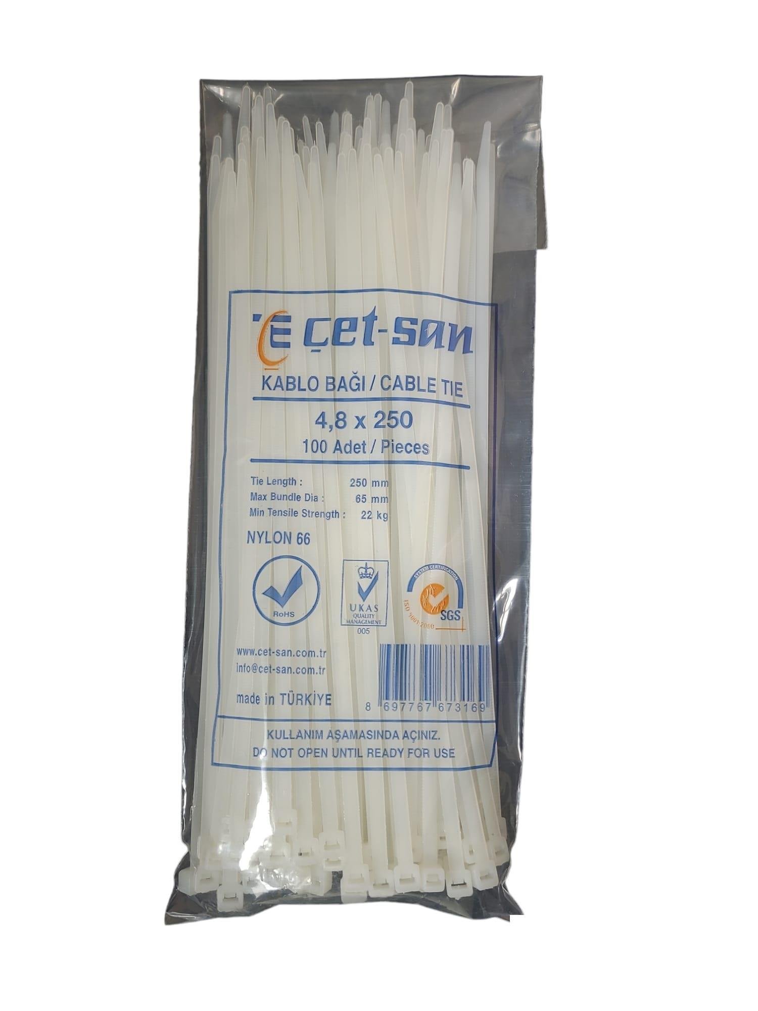 Çetsan 4,8x250 Kablo Bağı Beyaz 100 adet
