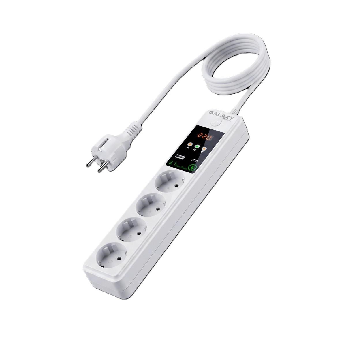 Galaxy Energy Ekranlı Dörtlü Topraklı Voltaj + Şok Koruma USB-Type C 3.1 A Şarj