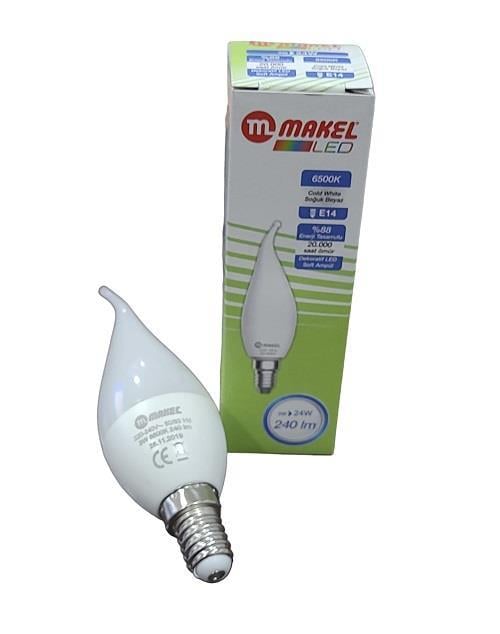 Makel 3W Kıvrık Mum Tipi Ampul E14 Beyaz Işık  6500K