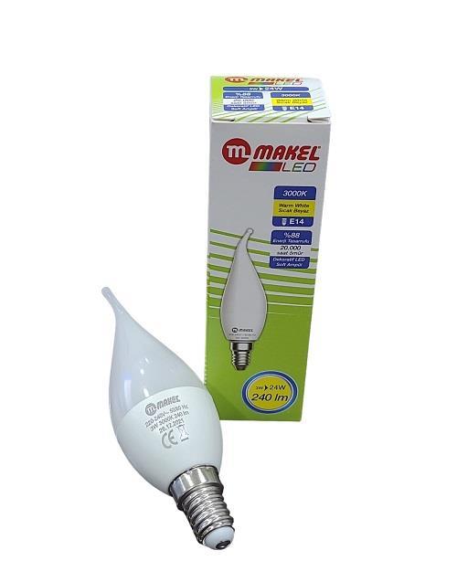 Makel 3W Kıvrık Mum Tipi Ampul E14 Sarı Günışığı 3000K