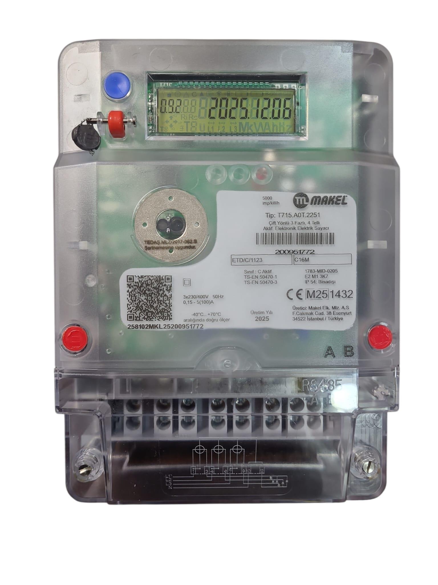 Makel Çift Yönlü Trifaze Aktif  Sayaç T715.A0T.2251