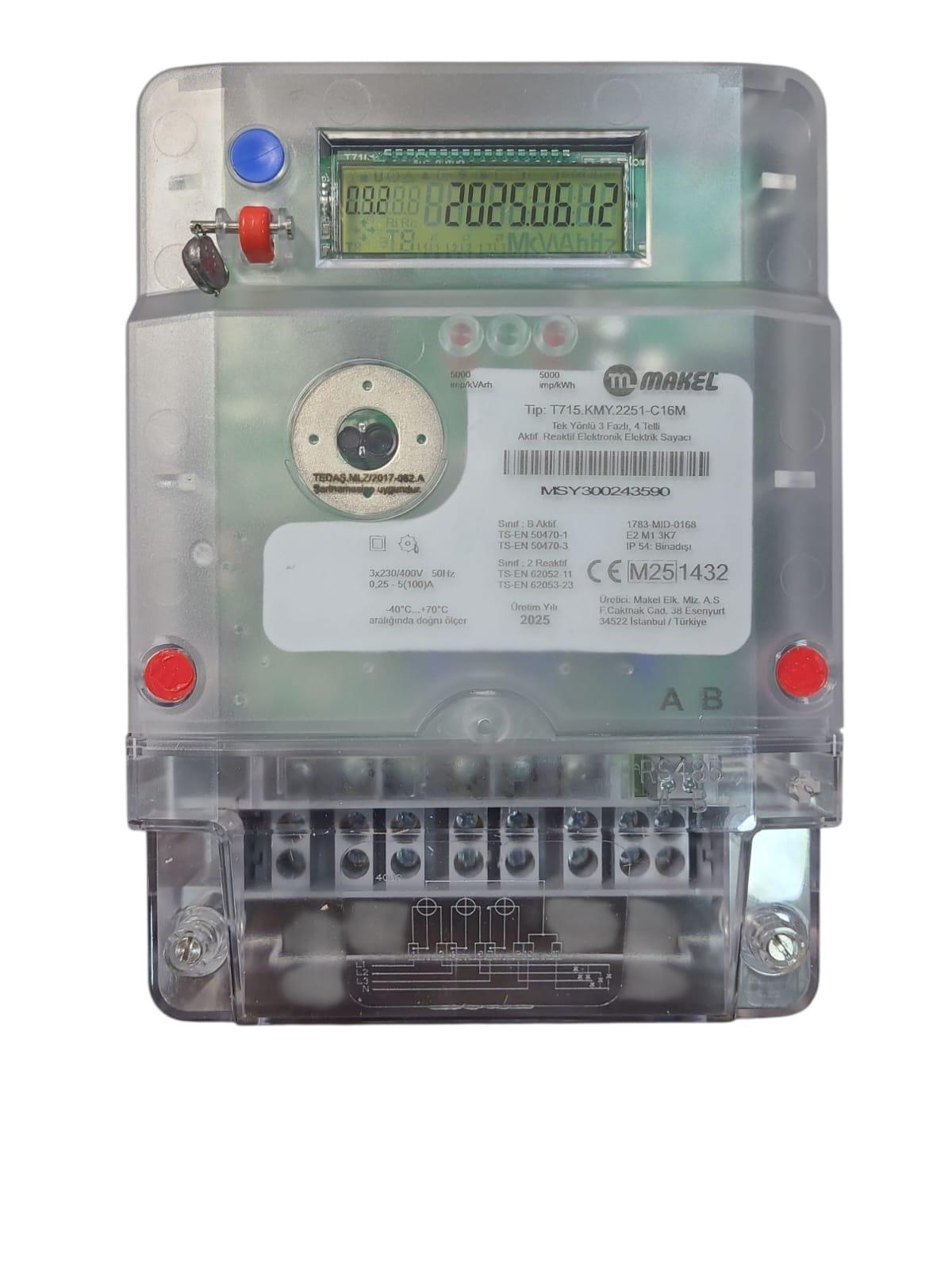 Makel Trifaze Aktif Reaktif Sanayi Kombi Sayaç 3x5(100A)  T715.KMY.2251
