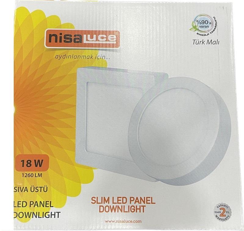 NisaLuce 18W Sıva Üstü Kare Led Panel 6500K Beyaz