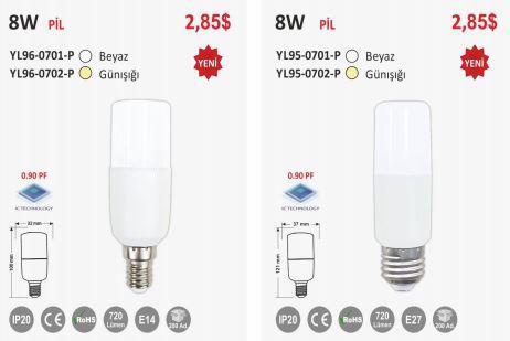 Noas 8W Pil Tipi Led Ampul 6500K E14