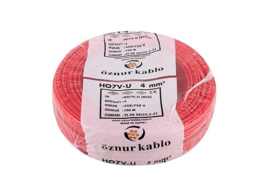 Öznur 4 mm NYA Kablo Kırmızı 100 metre  %100 Bakır