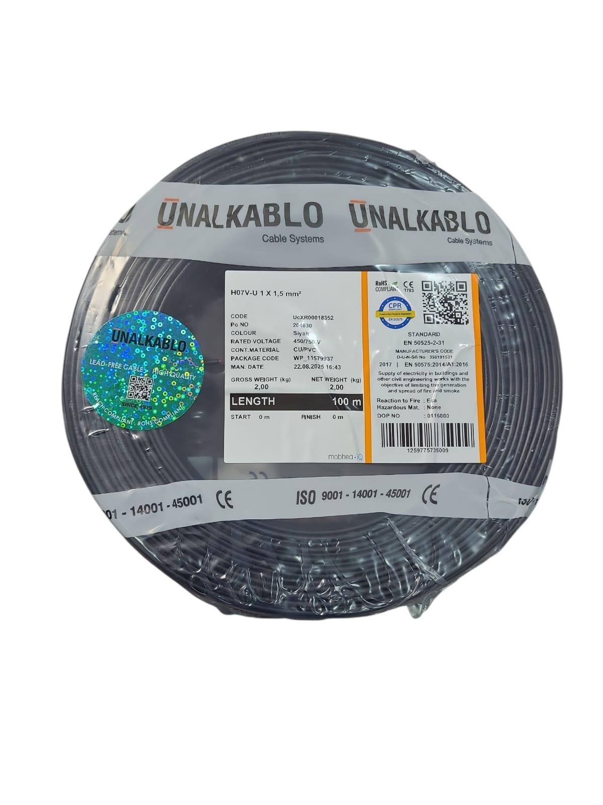 Ünal 1,5mm NYA Siyah  1mt